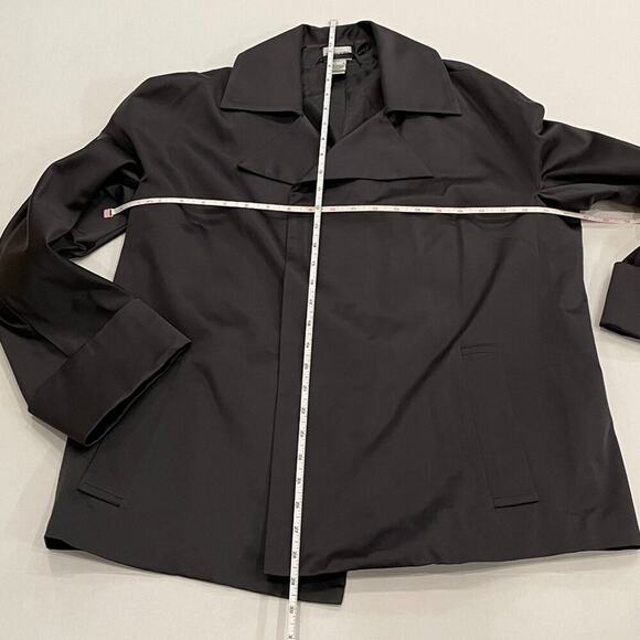 Chico's Satiny Wrap/Tie Open Blazer, Charcoal Gray, Cuffed Sleeves, Size M - Picture 10 of 12